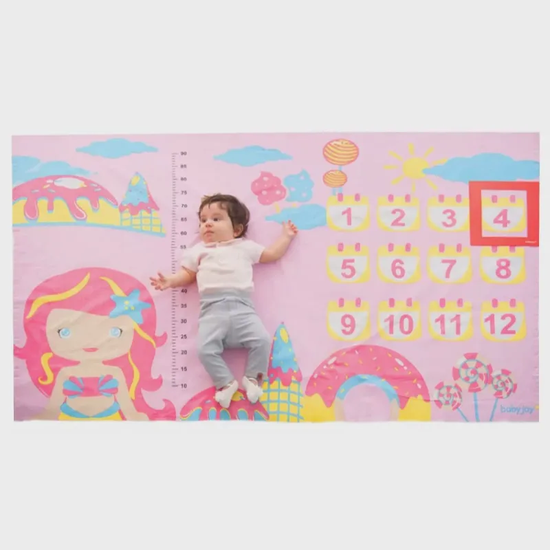 Tapete Cenario Mesversario com Fundo de regua para medir tamanho para Fotos Menina Sorvete com Moldura Baby Joy