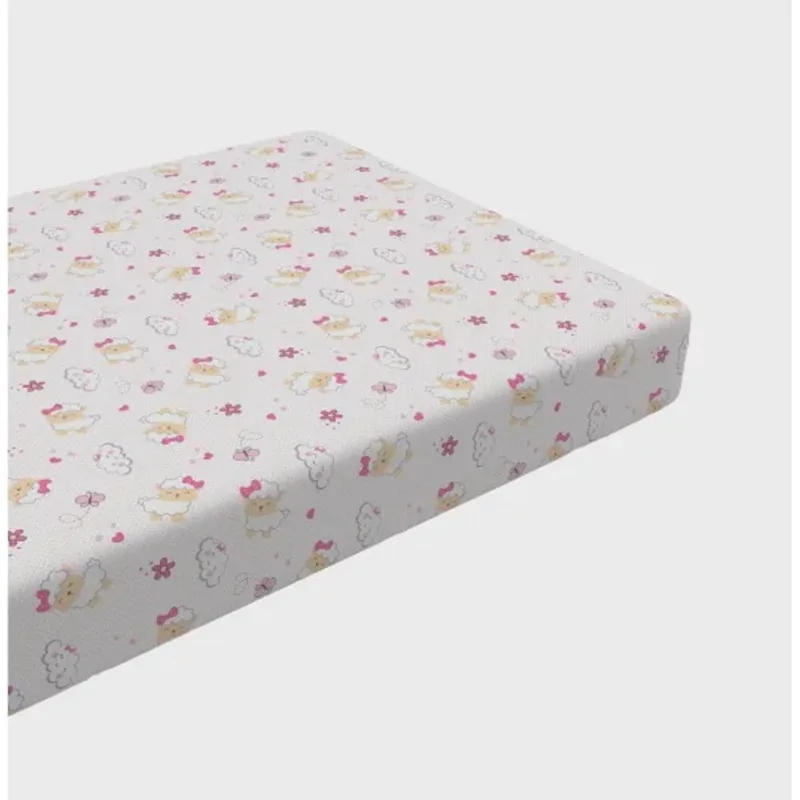 Lençol com elástico Berço Americano 100% Ovelha Rosa