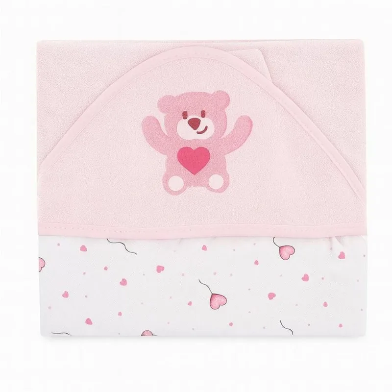 Toalha De Banho Incomfral Com Capuz Urso Rosa 68x68cm (MP)