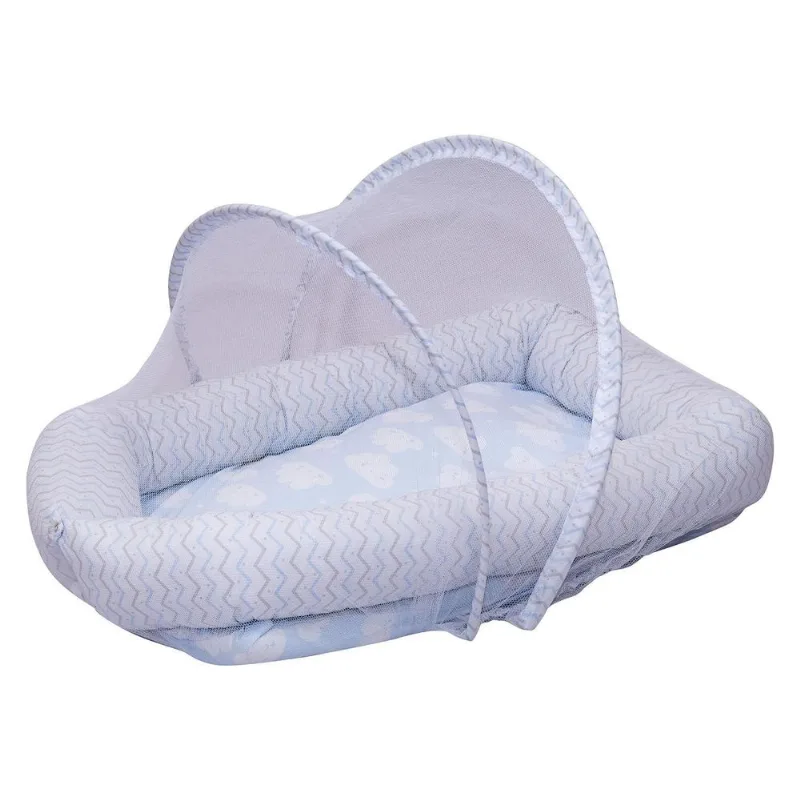 Ninho Do Bebê 02 Peças Com Mosquiteiro Nuvem Azul Bublim