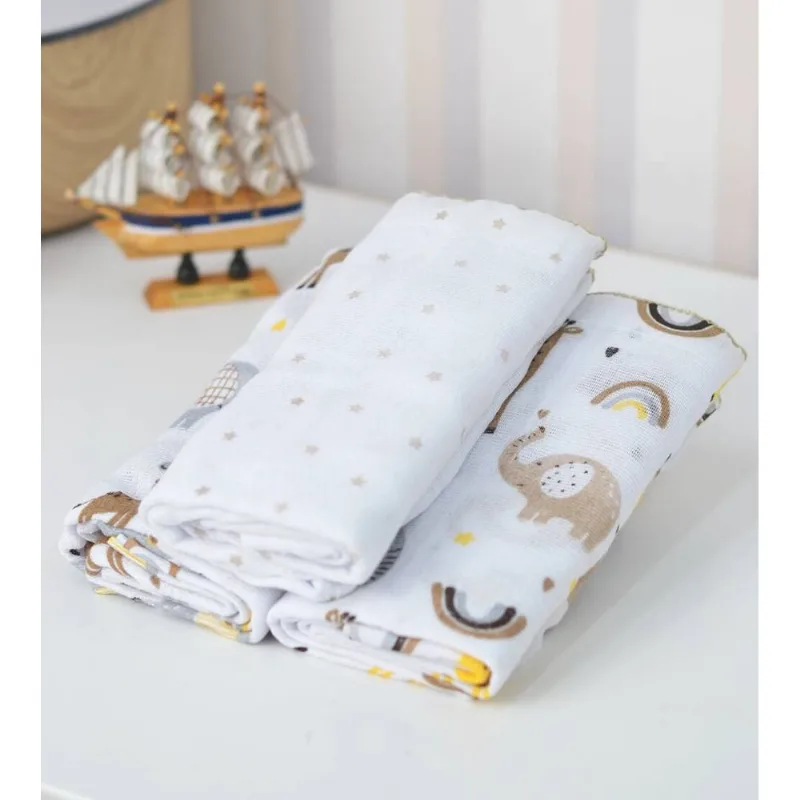 Kit Fralda Estampada com 3 unidades Girafa Creme