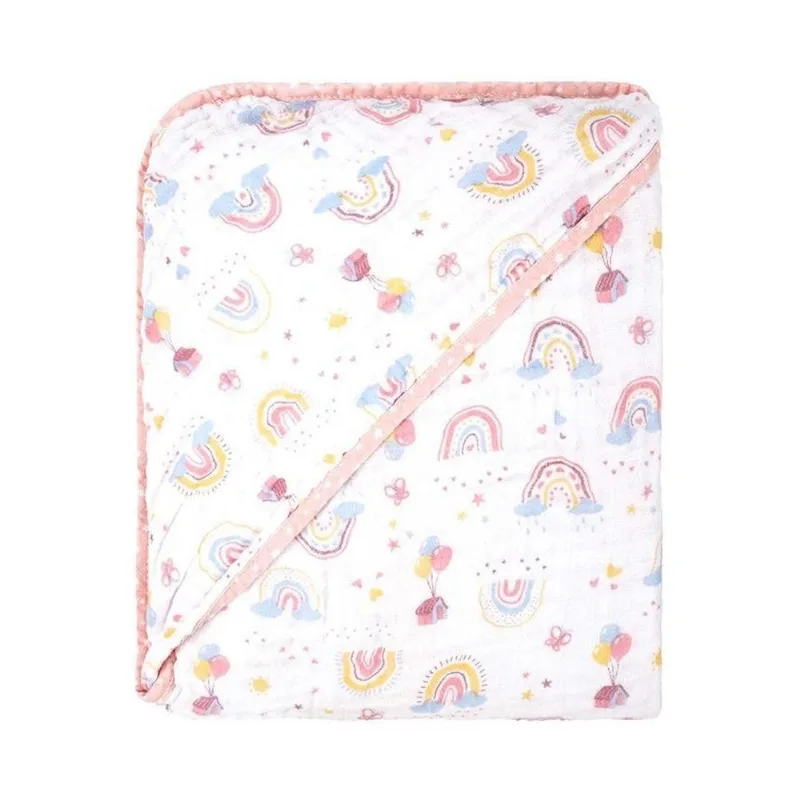 Toalha De Banho Incomfral Com Capuz Arco-Íris Rosa 70x70cm (MP)