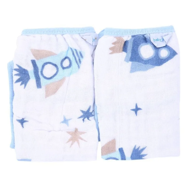Kit Pano De Boca Baby Joy 2 Peças Foguete Azul (MP)