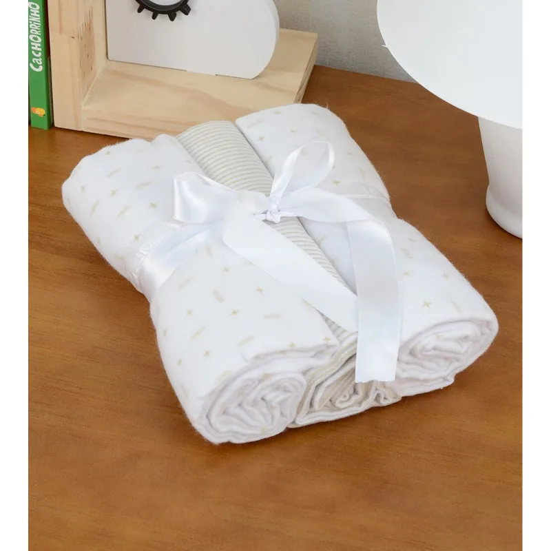 Cueiro Estampado Flanelado Flechas com 3 Peças Bege