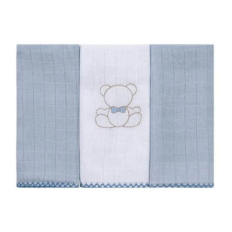 Kit Pano De Boca Bublim 3 Peças Urso Azul 40x34cm (MP)