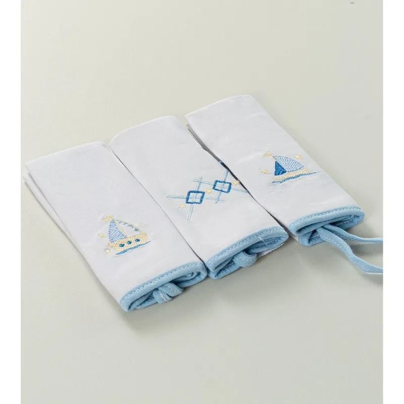 Kit Toalha de Boca Bordada com 3 Peças Barco Azul