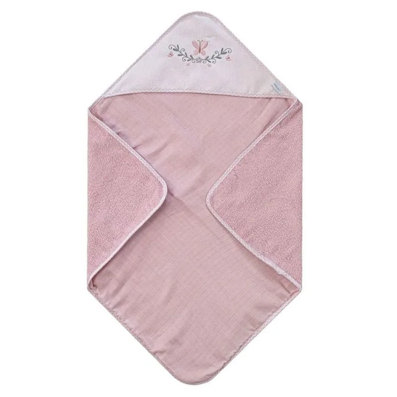 Toalha De Banho Baby Joy Com Capuz Borboleta Rosa (MP)