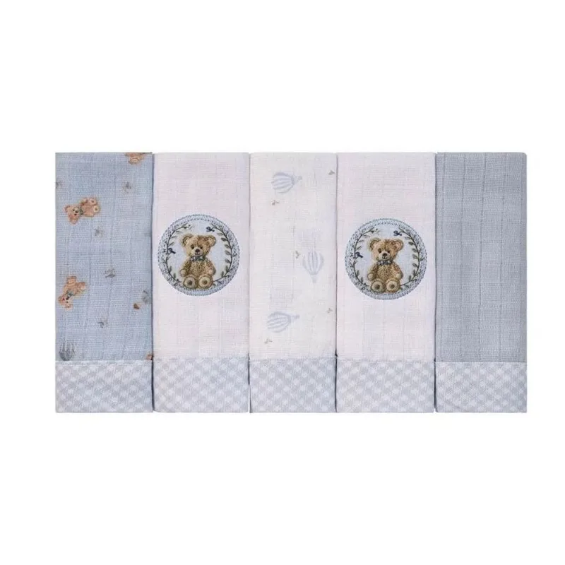 Kit Pano De Boca Bublim 5 Peças Urso Azul 40x34cm (MP)