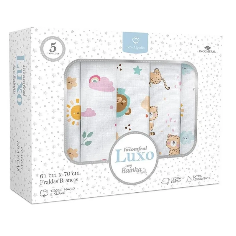 Fralda De Pano Incomfral Luxo 5 Peças Pássaro (MP)