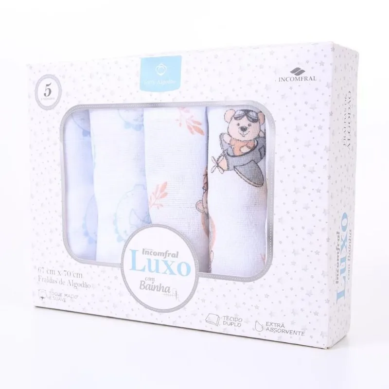 Fralda De Pano Incomfral Luxo 5 Peças Urso (MP)