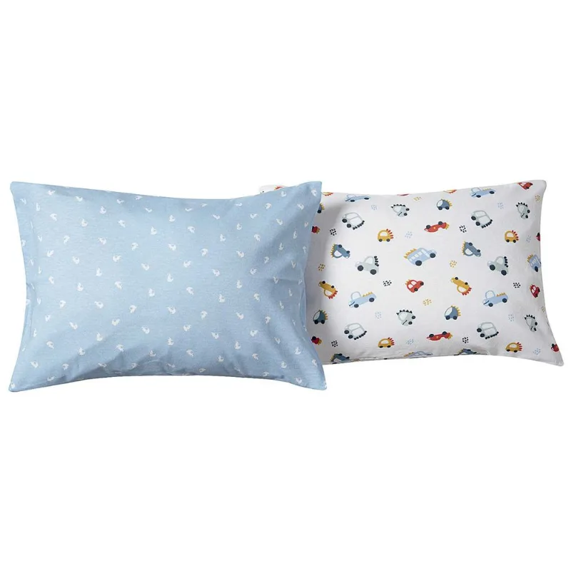 Fronha Carrossauro Azul e Branco 2 peças Bublim 40x28cm