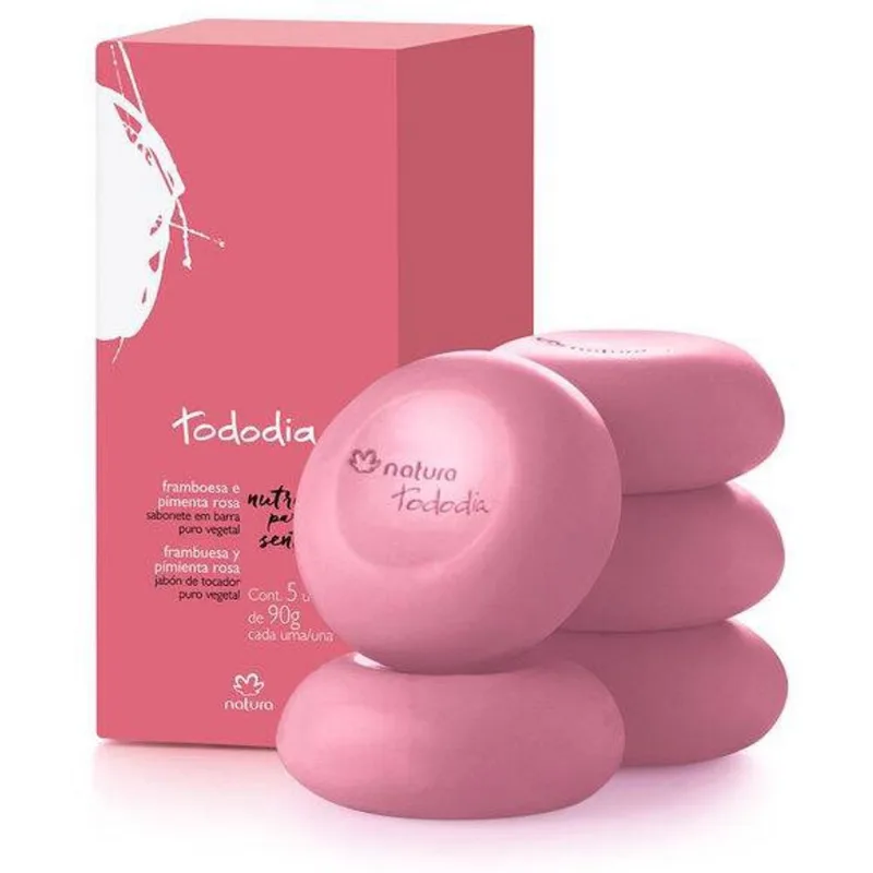 Natura Sabonete em Barra Puro Vegetal Framboesa e Pimenta Rosa Tododia - 5un de 90g