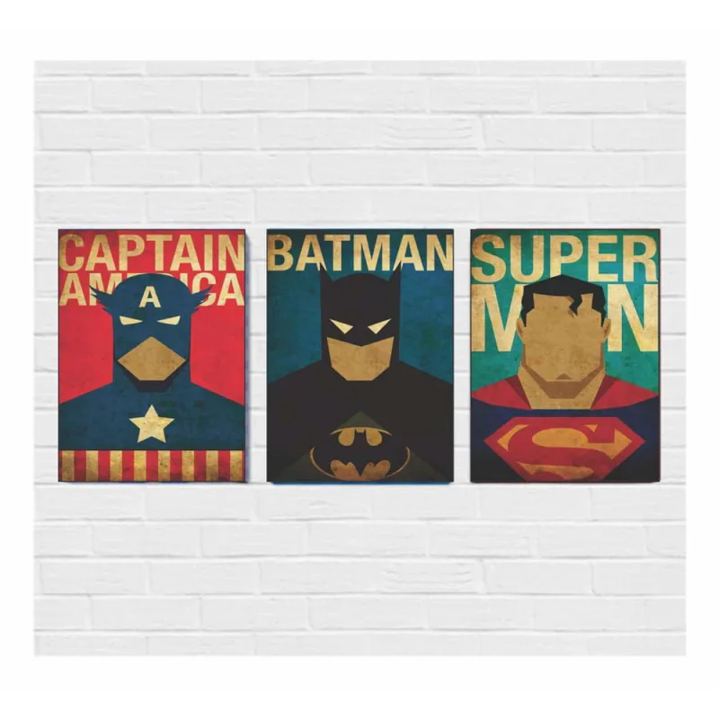Kit 3 Placas Quadros Decorativos mdf A2 Heróis Mod 85 - Não Disponível - Decoração