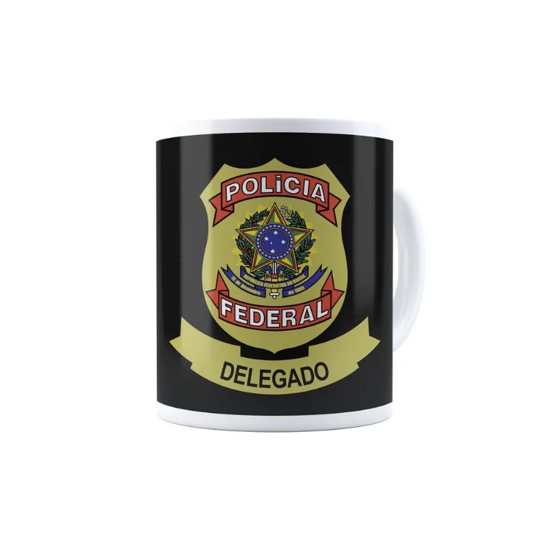 Caneca Delegado Polícia Federal Distintivo Brasão Insígnia