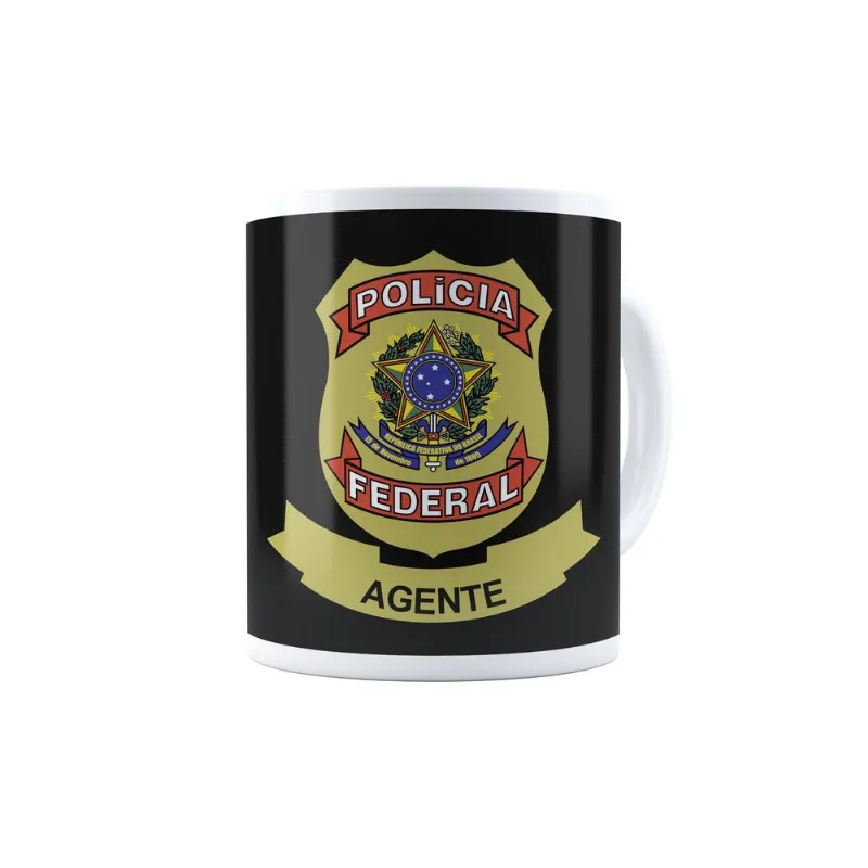 Caneca Agente Da Polícia Federal Pf Distintivo Brasão