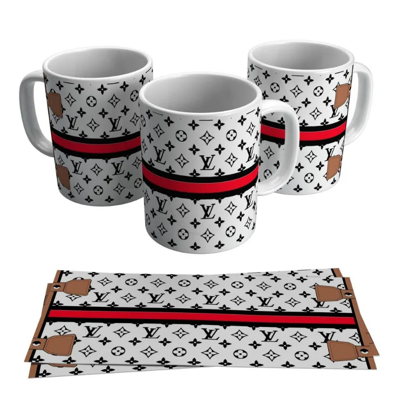 Caneca Bolsa Louis Vuitton Branca Lv Logo Marca Roupa