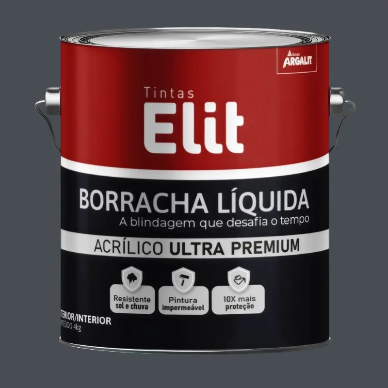Tinta Acrílica Premium Borracha Líquida Semiacetinada 4kg Elit Tinta Acrílica Premium Borracha Líquida Semiacetinada Cinza Escuro 4kg