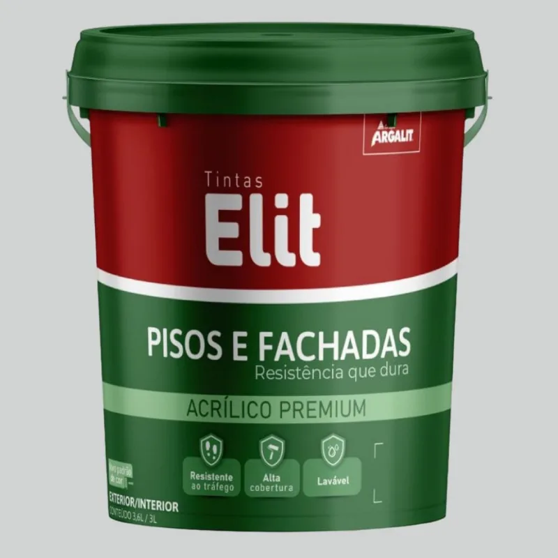 Tinta Acrílica Premium Fosco Pisos e Fachadas 3,6L Elit Tinta Acrílica Premium Fosco Pisos e Fachadas Cinza Claro 3,6L