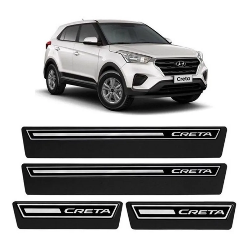 Jogo Soleira Premium Elegance Preto Hyundai Creta - 4 Portas - Vinil + Resinada 8 Peças