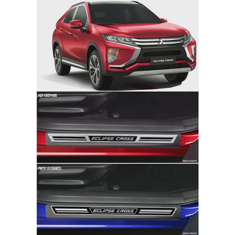 Jogo Soleira Premium Elegance Mitsubishi Eclipse Cross 2020 em Diante - 4 Portas ( Vinil + Resinada 8 Peças ) Jogo Soleira Premium Elegance Mitsubishi Eclipse Cross 2019 2020 2021 2022 - 4 Portas ( Vinil + Resinada 8 Peças )