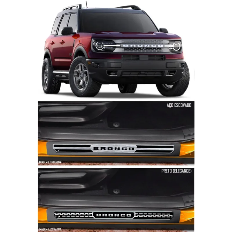 Jogo Soleira Premium Elegance Ford Bronco 2021 2022 2023 - 4 Portas ( Vinil + Resinada 8 Peças )