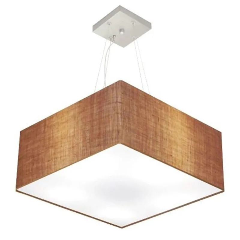 Lustre Pendente Quadrado Md-4071 Cúpula Em Tecido 30/70x70cm Palha - Bivolt