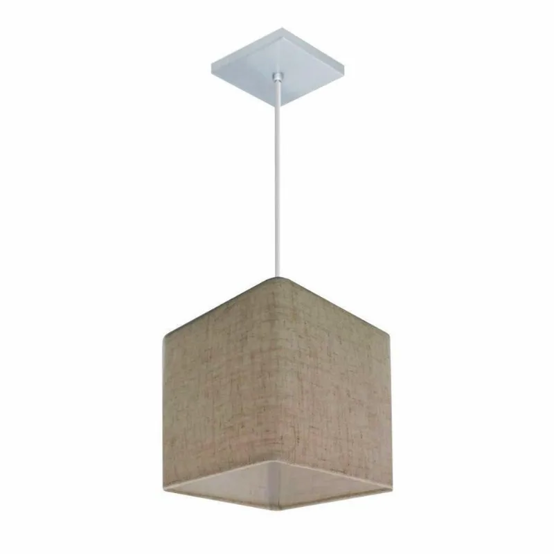 Lustre Pendente Quadrado Md-4224 Cúpula Em Tecido 16/16x16cm Rustico Bege - Bivolt