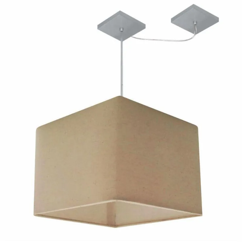 Lustre Pendente Quadrado Com Desvio Md-4269 Cúpula Em Tecido 30/40x40cm Algodão Crú - Bivolt
