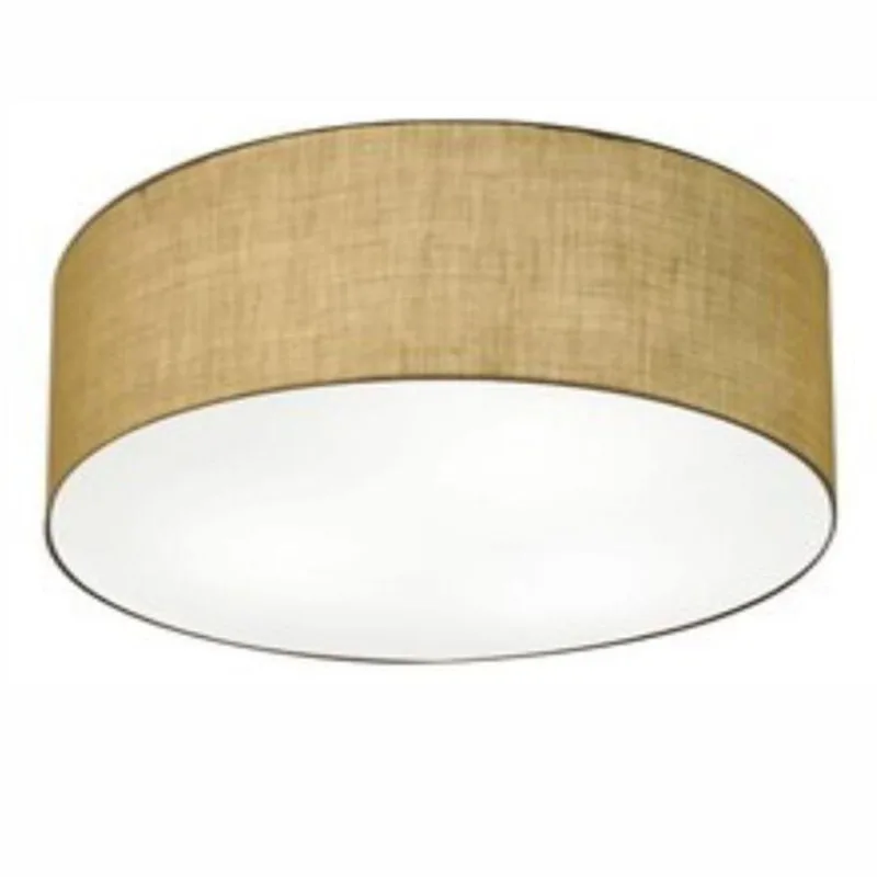 Plafon Cilíndrico Md-3019 Cúpula Em Tecido 80x15cm Palha - Bivolt