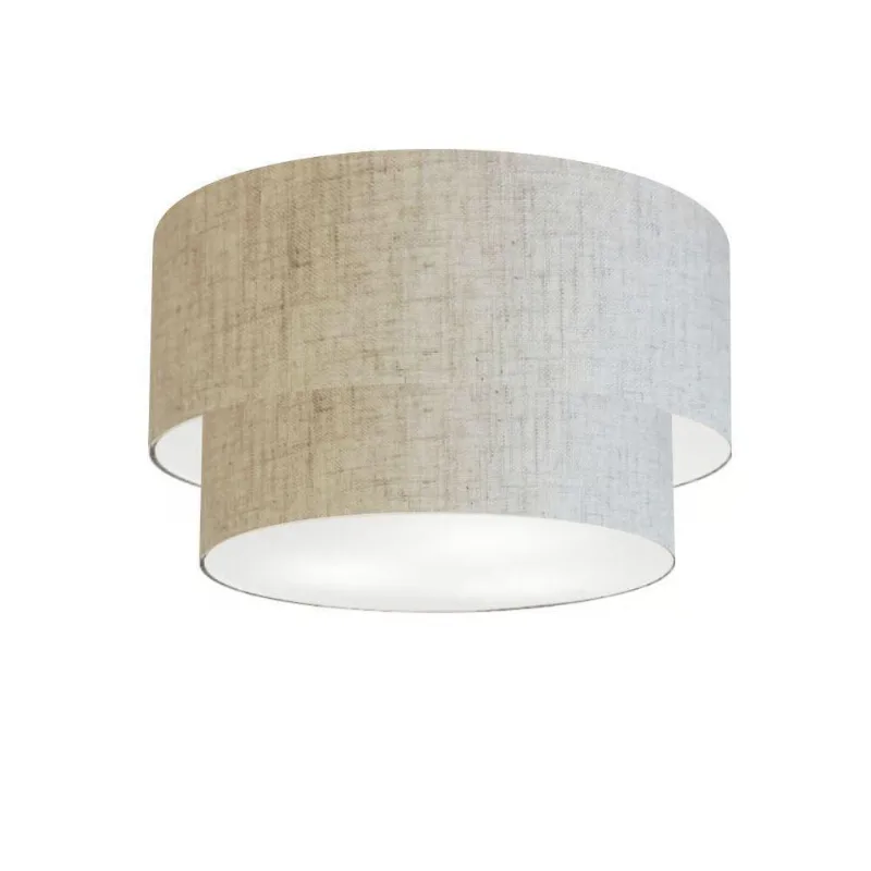 Plafon Duplo Cilíndrico Vivare Md-3045 Cúpula Em Tecido 40x35cm - Bivolt Rustico-bege 127/220v