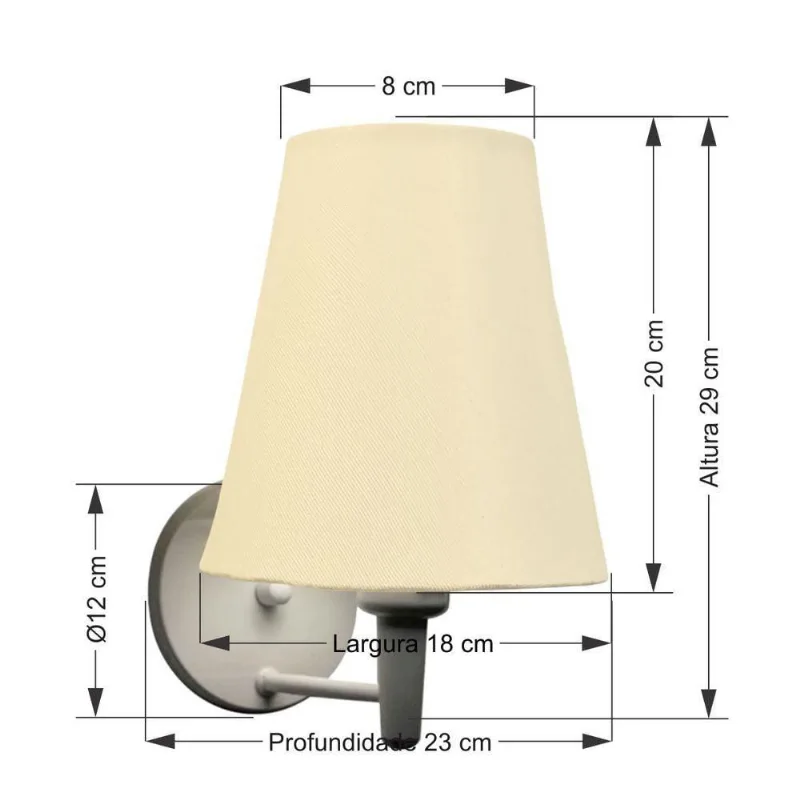 Arandela Cone Md-2007 Base Branco Cúpula Em Tecido 20/08x18cm Algodão Crú - Bivolt