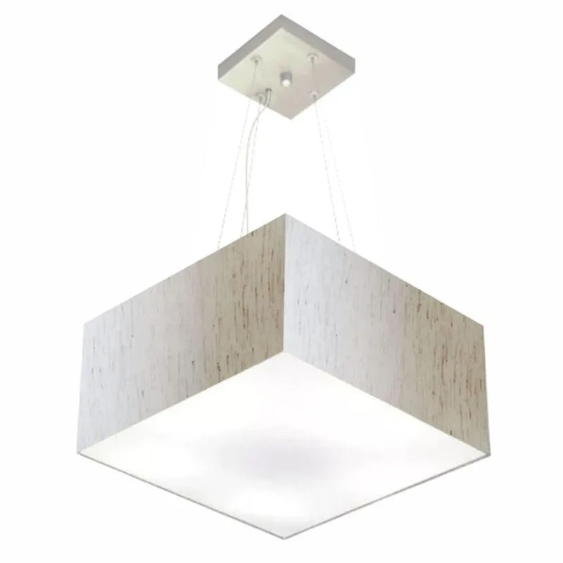 Lustre Pendente Quadrado Md-4005 Cúpula Em Tecido 21/35x35cm Linho Bege - Bivolt