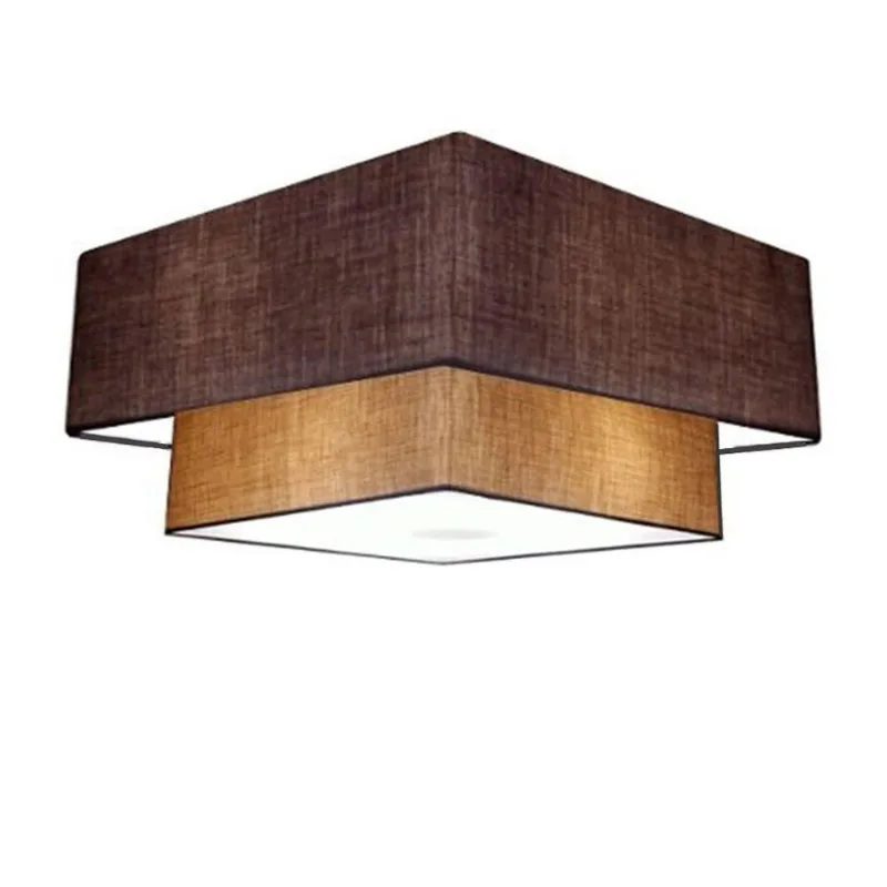 Plafon Duplo Quadrado Md-3022 Cúpula Em Tecido 25/50x35cm Café / Palha - Bivolt