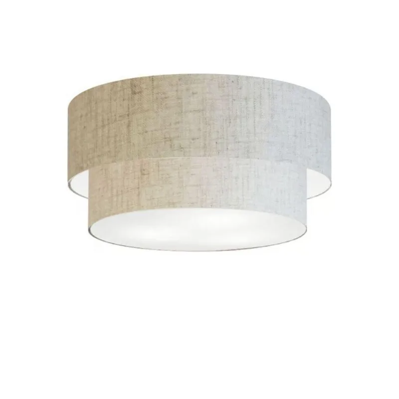 Plafon Duplo Cilíndrico Vivare Md-3017 Cúpula Em Tecido 50x40cm - Bivolt Rustico-bege 127/220v