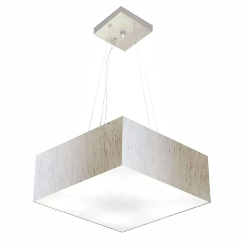 Lustre Pendente Quadrado Md-4196 Cúpula Em Tecido 15/45x45cm Linho Bege - Bivolt