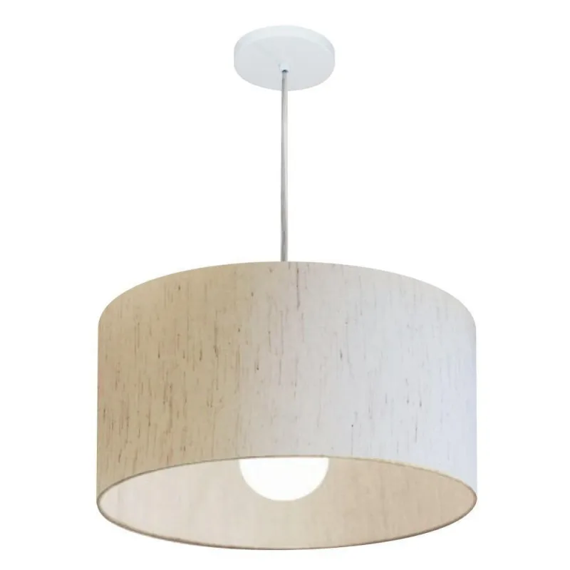 Lustre Pendente Cilíndrico Md-4203 Cúpula em Tecido Linho 45X21CM Bege Vivare Brasil Iluminação - Vivare Brasil Iluminação - Casa E Construção