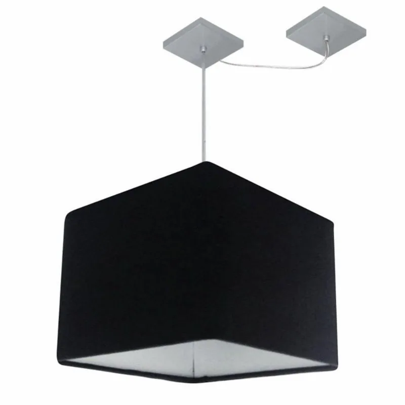Lustre Pendente Quadrado Com Desvio Md-4268 Cúpula Em Tecido 30/35x35cm Preto - Bivolt