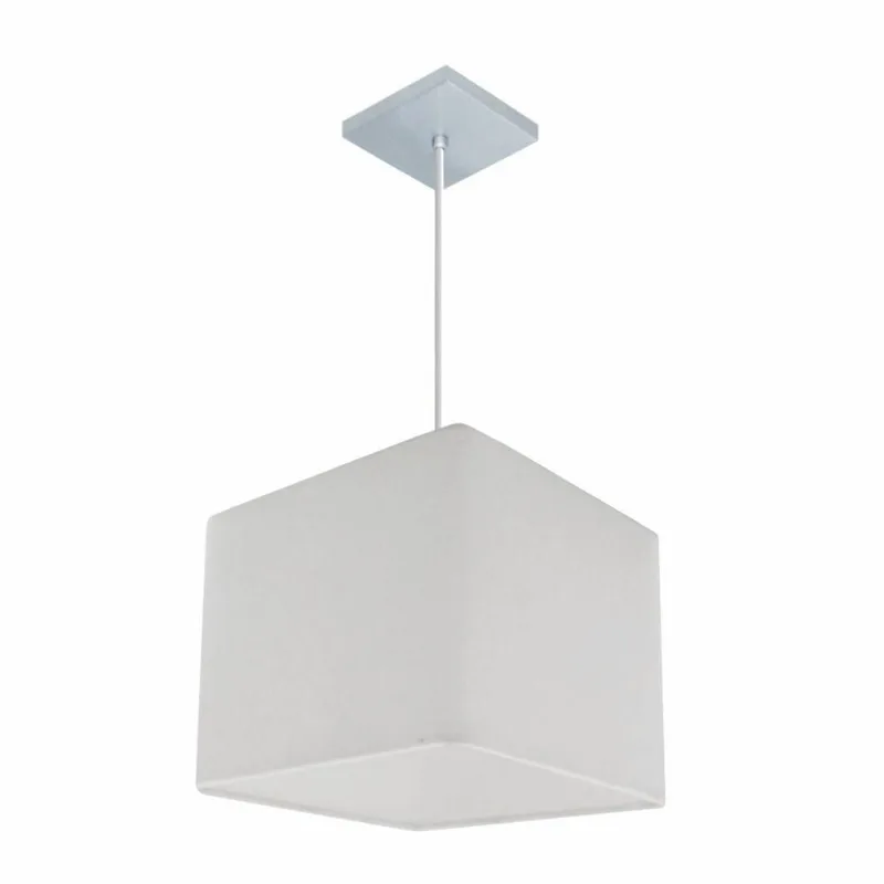 Lustre Pendente Quadrado Md-4058 Cúpula Em Tecido 21/25x25cm Branco - Bivolt
