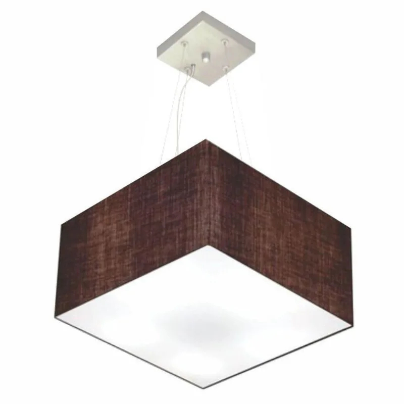 Lustre Pendente Quadrado Md-4197 Cúpula Em Tecido 25/45x45cm Café - Bivolt