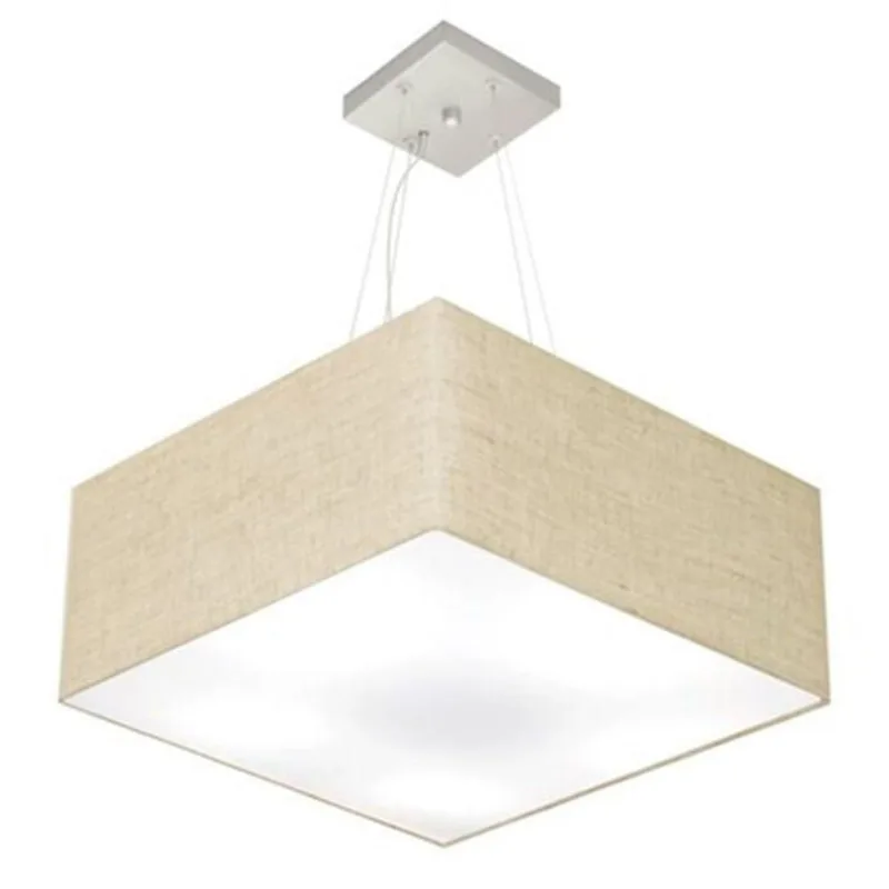 Lustre Pendente Quadrado Md-4040 Cúpula Em Tecido 21/50x50cm Rustico Bege - Bivolt