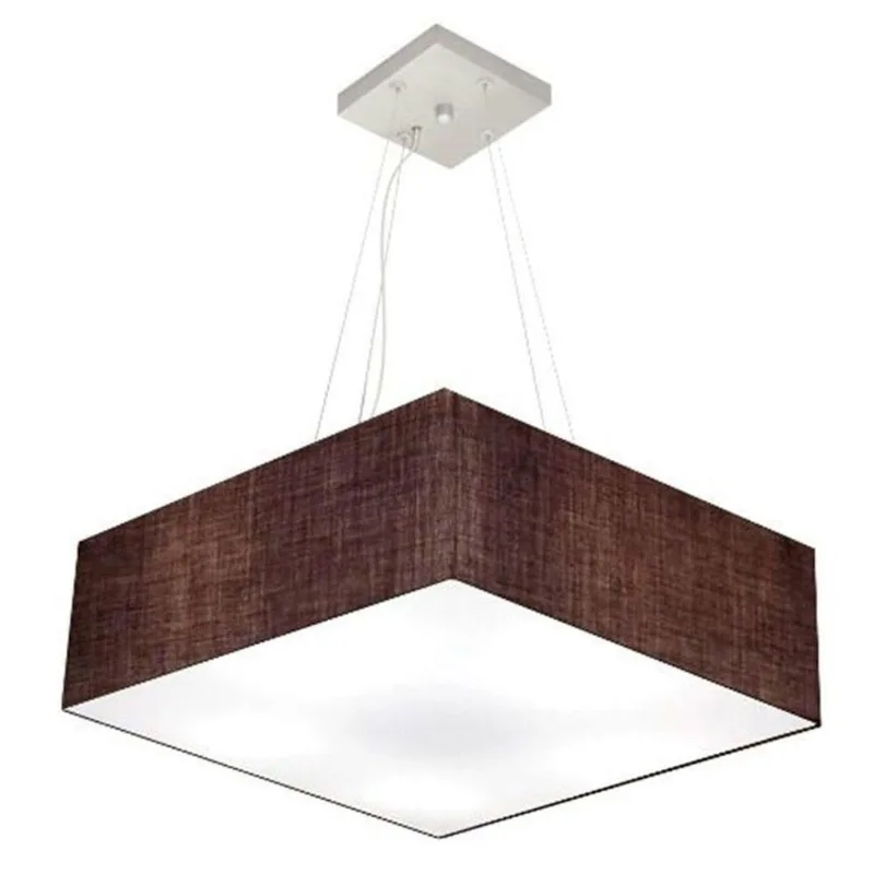 Lustre Pendente Quadrado Md-4198 Cúpula Em Tecido 15/60x60cm Café - Bivolt