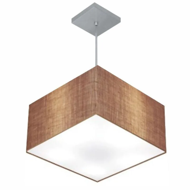 Lustre Pendente Quadrado Md-4020 Cúpula Em Tecido 21/35x35cm Palha - Bivolt