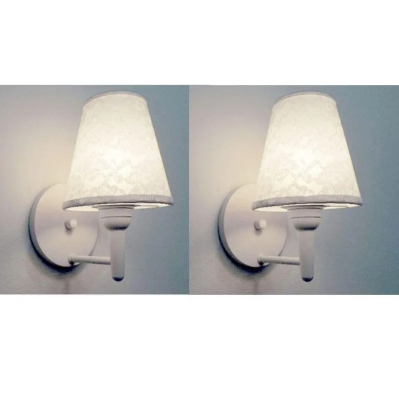 Kit-2 Arandela Cone Md-2004 Base Branco Cúpula Em Tecido 14-14x07cm Renda Branco - Bivolt - Vivare Brasil Iluminação
