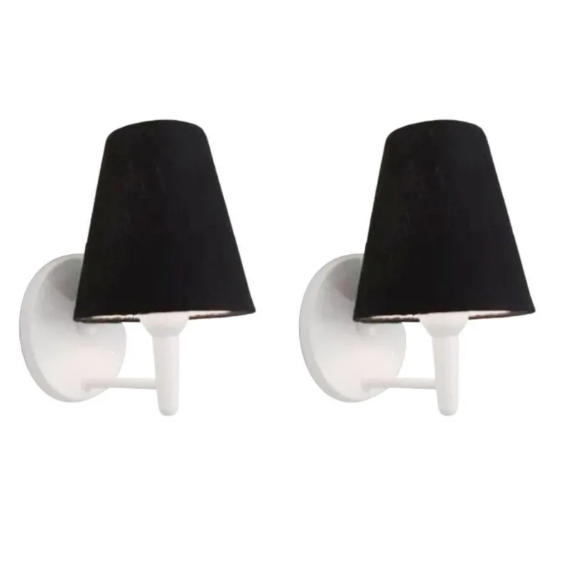 Kit-2 Arandela Cone Md-2004 Base Branco Cúpula Em Tecido 14-14x07cm Preto - Bivolt - Vivare Brasil Iluminação