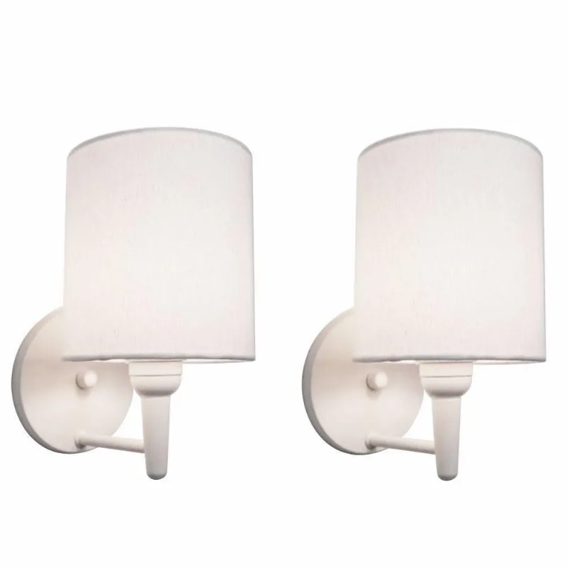 Kit-2 Arandela Cilíndrica Md-2009 Base Branco Cúpula Em Tecido 14x15cm Branco - Bivolt - Vivare Brasil Iluminação