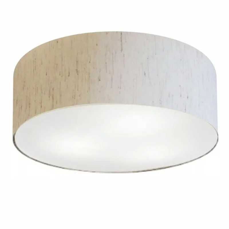 Plafon Cilíndrico Md-3006 Cúpula Em Tecido 60x15cm Linho Bege - Bivolt