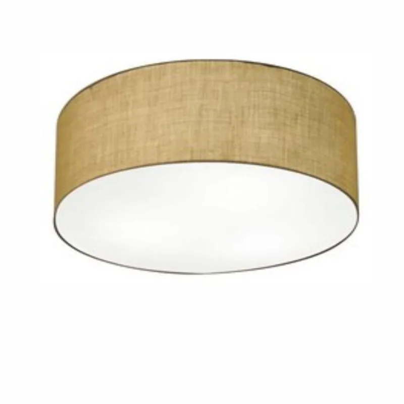 Plafon Cilíndrico Md-3014 Cúpula Em Tecido 50x15cm Palha - Bivolt