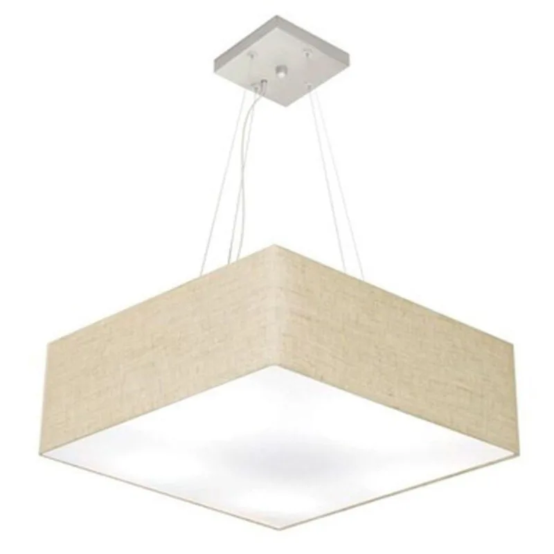 Lustre Pendente Quadrado Md-4198 Cúpula Em Tecido 15/60x60cm Rustico Bege - Bivolt - Vivare Brasil Iluminação