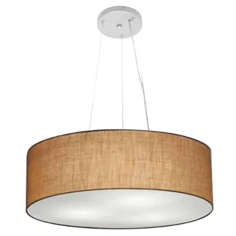 Lustre Pendente Cilíndrico Md-4134 Cúpula em Tecido 50X15CM Fio Ajustável Palha Vivare Brasil