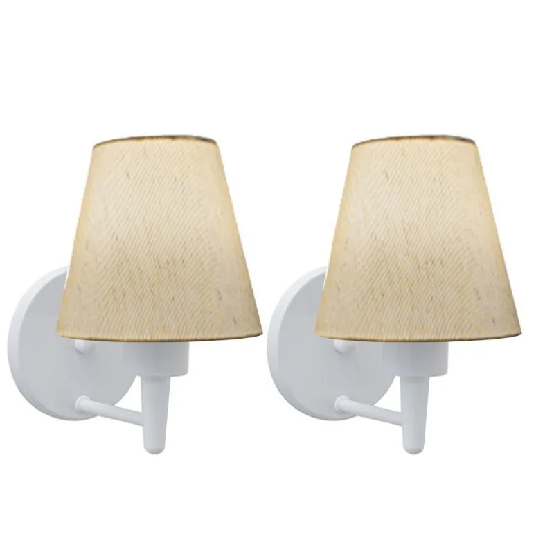 Kit-2 Arandela Cone Md-2004 Base Branco Cúpula Em Tecido 14-14x07cm Linho Bege - Bivolt - Vivare Brasil Iluminação